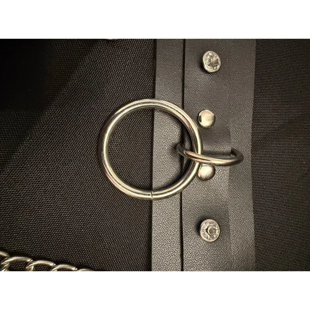 NWOT Y2K Punk Goth Faux Leather O-Ring Chain Black Belt Studs & Rhinestones, 36